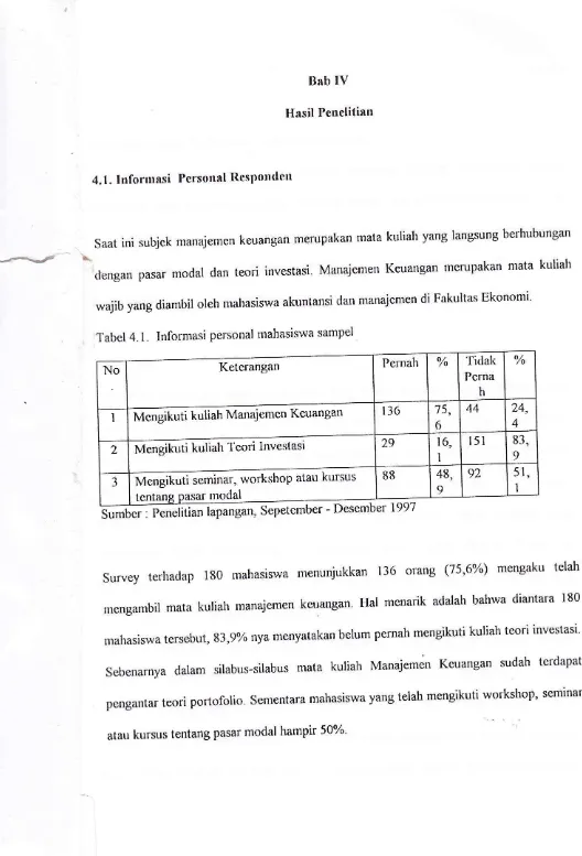 Tabel 4.1 . Informasi personal mahasiswa sampel