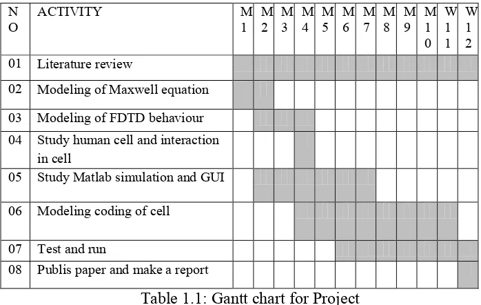Table 1.1: Gantt chart for Project 