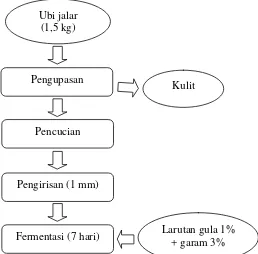 Gambar 3. Diagram alir proses fermentasi spontan ubi jalar Sumber : Yuliana dan Nurdjanah (2009) yang dimodifikasi 
