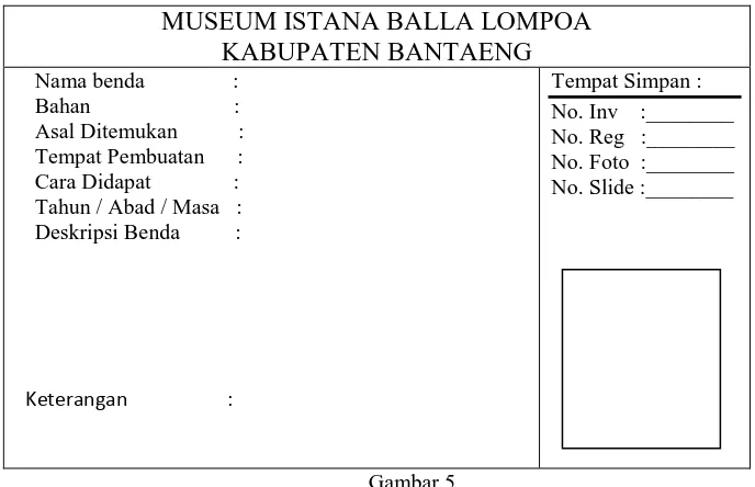 Gambar 5              Kartu Katalog Museum Istana Balla Lompoa 