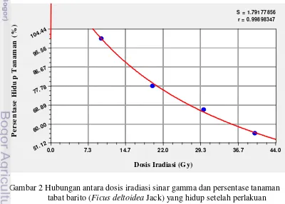 Gambar 2 Hubungan antara dosis iradiasi sinar gamma dan persentase tanaman 
