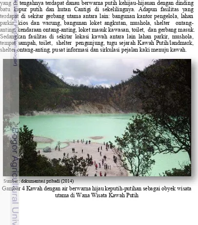 Gambar 4 Kawah dengan air berwarna hijau keputih-putihan sebagai obyek wisata 