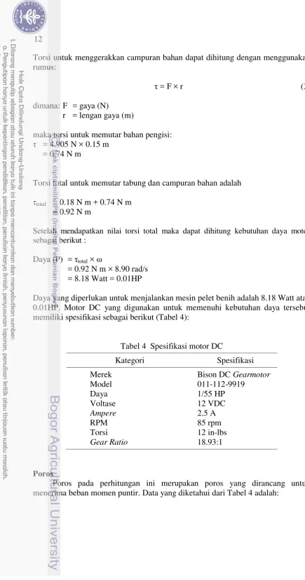 Tabel 4  Spesifikasi motor DC 