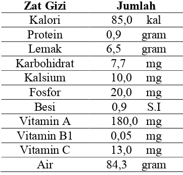 Tabel 2.1 Kandungan Gizi di Dalam 100 gram Buah Alpukat [15] 