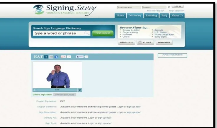 Figure 2.2: Example of Sign Language Application from Signing Savvy. 