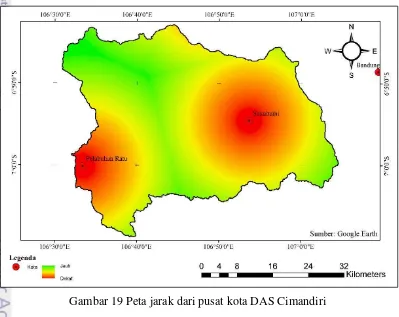 Gambar 19 Peta jarak dari pusat kota DAS Cimandiri 
