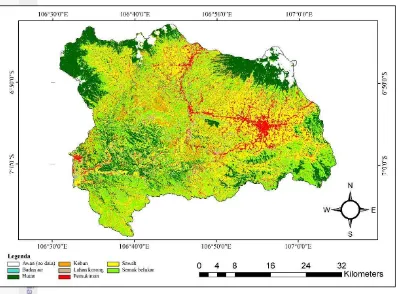Gambar 33 Peta penutupan dan penggunaan lahan DAS Cimandiri tahun 2012 