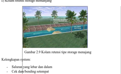 Gambar 2.9 Kolam retensi tipe storage menajang 