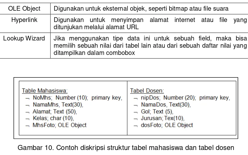 Gambar 11. Contoh struktur tabel dalam basis data sistem nilai mahasiswa 