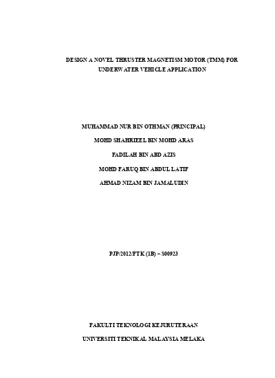 Design A Novel Thruster Magnetism Motor (TMM) For Underwater Vehicle ...