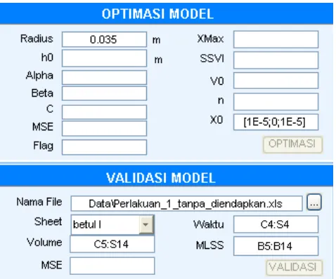 Gambar 11  Tampilan kolom optimasi dan validasi model. 