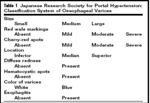 Gambar 3. Sistem klasifikasi varises esofagus (Japanese Research Society for Portal 