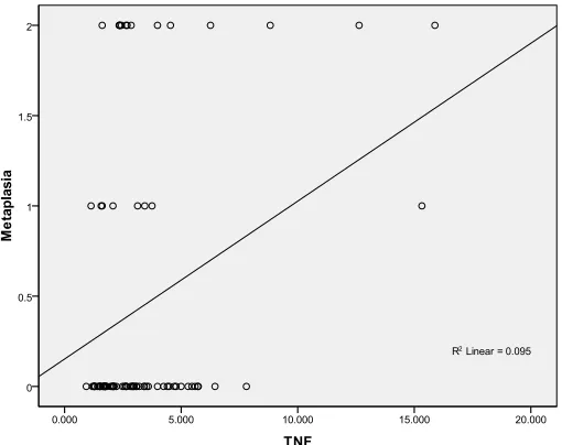 Gambar  3. Grafik Scatterplot Hubungan TNF dan Derajat Metaplasia 
