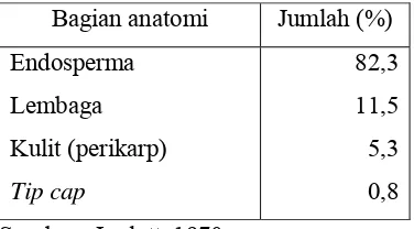Tabel 1. Bagian–bagian anatomi biji jagung 
