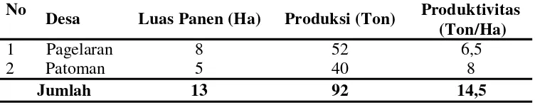 Tabel 4. Luas lahan, produksi dan produktivitas padi organik per desa diKecamatan Pagelaran Kabupaten Pringsewu tahun 2009