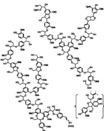 Gambar 1  Struktur p-koumaril alkohol (a), koniferil alkohol (b), dan sinapil alkohol (c) (Sjostrom 1995)