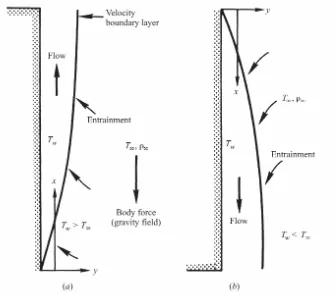 Gambar 3. Aliran konveksi bebas di atas plat rata vertikal 