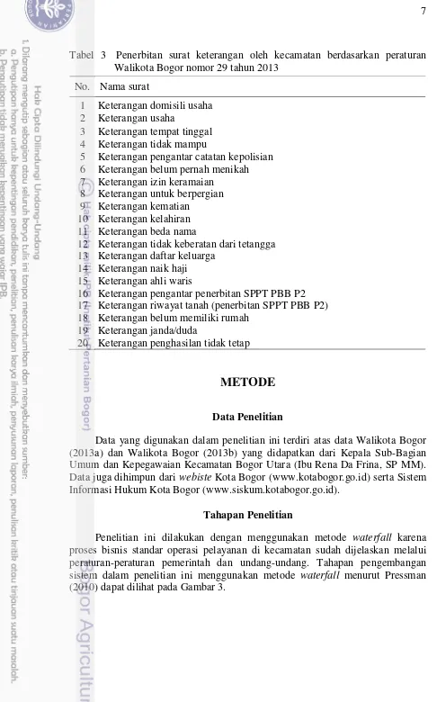 Tabel 3  Penerbitan surat keterangan oleh kecamatan berdasarkan peraturan 