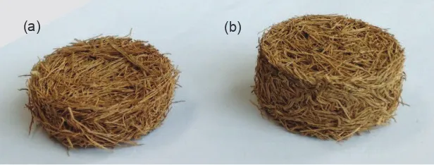 Figure 2: Examples of fabricated samples from paddy ﬁbers with diﬀerent thicknesses: (a) t = 10 mm,