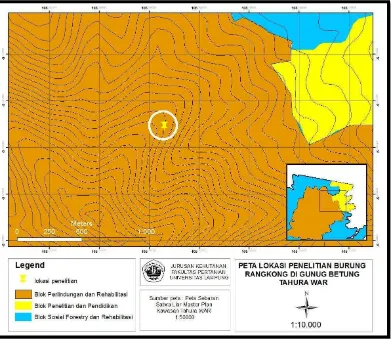 Gambar 2. Peta lokasi penelitian di Gunung Betung Tahura WAR. 