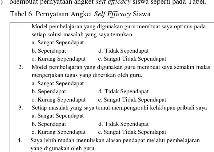 Tabel 6. Pernyataan Angket Self Efficacy Siswa