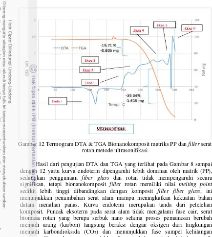 Gambar 12 Termogram DTA & TGA Bionanokomposit matriks PP dan  filler serat 