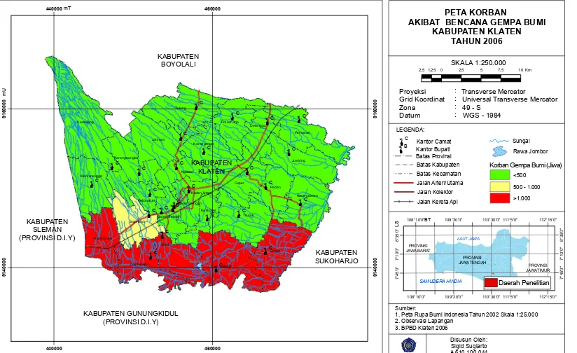 Gambar 1.1 Peta Korban Bencana Gempa Bumi Kabupaten Klaten Tahun 2006
