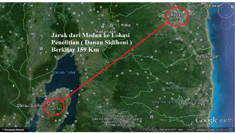 Gambar 3.2  Foto Satelit dari Medan ke Lokasi Penelitian ( Danau Sidihoni ) 