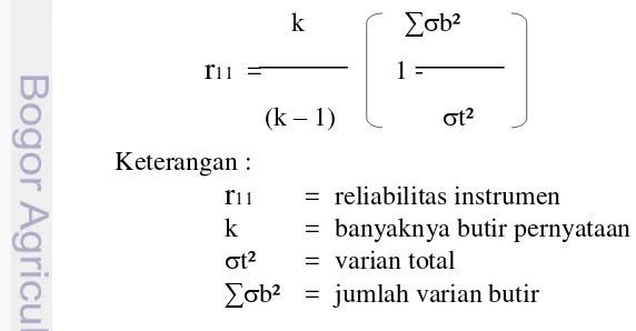 Tabel 6 Nilai hasil uji validitas instrumen penelitian  