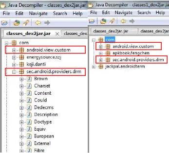 Figure 2.3: The infected apps have additional modules in the apk files. 