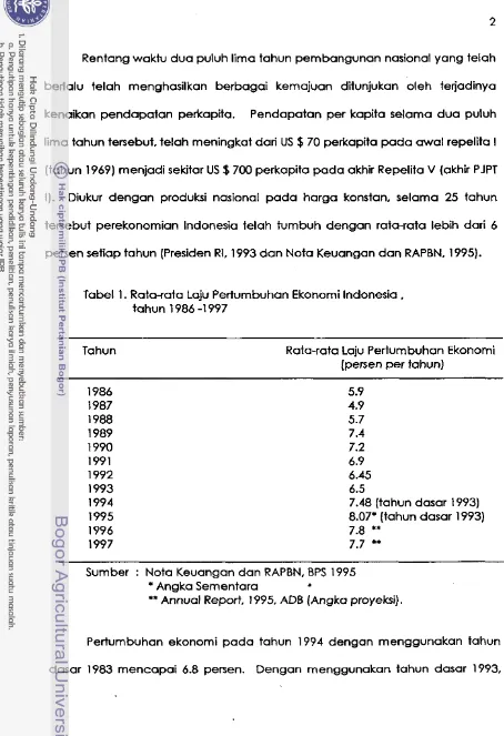 Tabel 1. Rata-rata Laju Perturnbuhan Ekonomi Indonesia , 