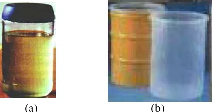 Gambar 7.  a) Produk biodiesel, b) Kemasan drum plastik