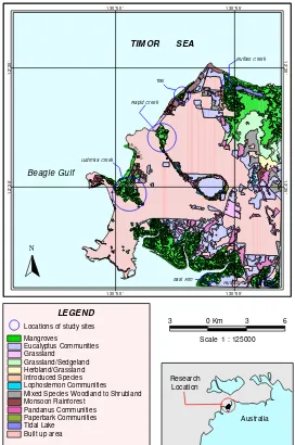 Gambar 1.  Lokasi penelitian di Darwin, Northern Territory, Australia (Sumber CCNT/DLP&E 1995)