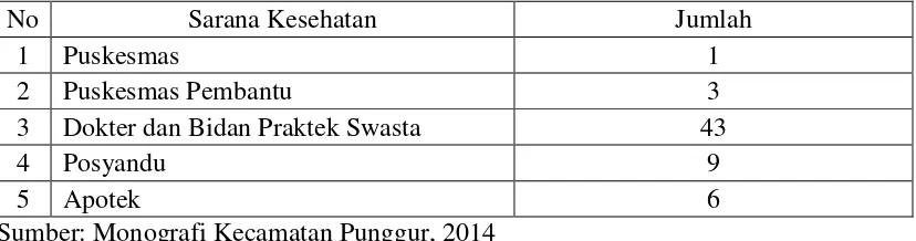 Tabel 4.3 Distribusi Sarana Kesehatan di Kecamatan Punggur Tahun 2014 
