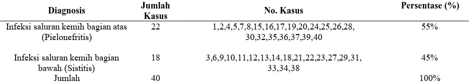 Tabel. 3 Karakteristik Pasien Infeksi Saluran Kemih Berdasarkan Penggolongan Penyakit Infeksi Saluran Kemih di Instalasi Rawat Inap RSPAU dr