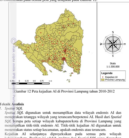 Gambar 12 Peta kejadian AI di Provinsi Lampung tahun 2010-2012 