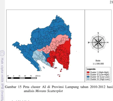 Gambar 15 Peta cluster AI di Provinsi Lampung tahun 2010-2012 hasil 