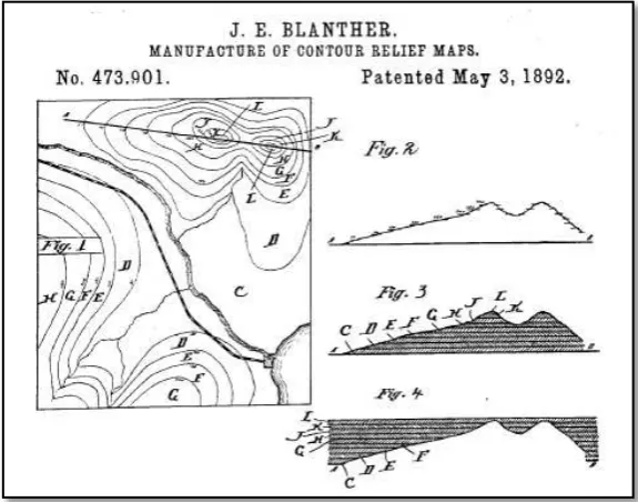 Figure 2.1: Blanther patent to fabricate 3D relief map with layered method (Blanther, 1982) 