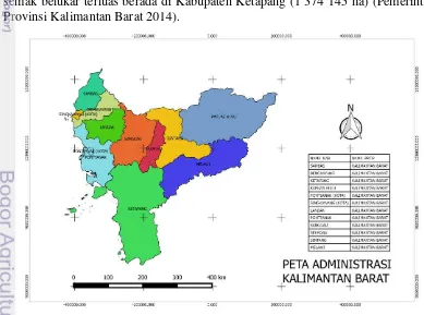 Gambar 2  Peta administrasi Provinsi Kalimantan Barat (Sumber: Diolah dengan Arc Map GIS 10) 