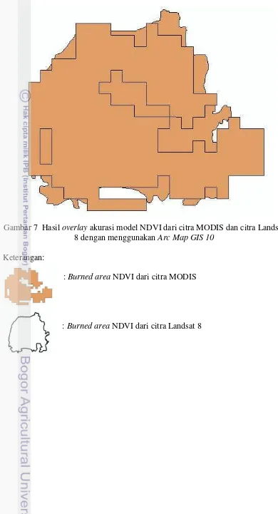 Gambar 7  Hasil overlay akurasi model NDVI dari citra MODIS dan citra Landsat 