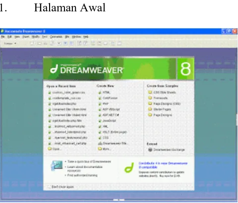 Gambar 2.6.2  Halaman awal Dreamweaver 8 