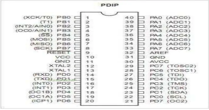 Gambar 2.5. Pin-pin ATmega 16 kemasan 40-pin 