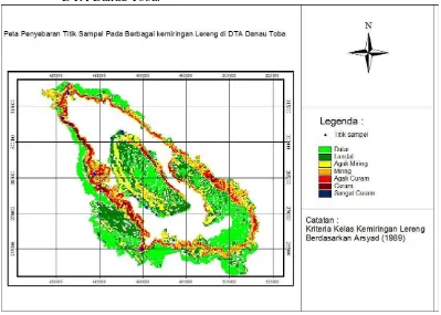 Gambar 3. Peta Penyebaran Titik Sampel Pada Berbagai Kemiringan Lereng di DTA Danau Toba