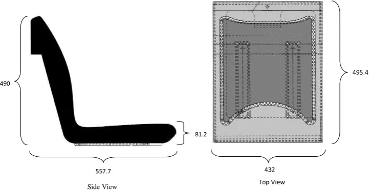 Figure 2.5: Dimension of 818 PUTRA LRT seat Side View 