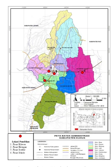 Gambar 1  Peta lokasi penelitian di Kabupaten Kudus 