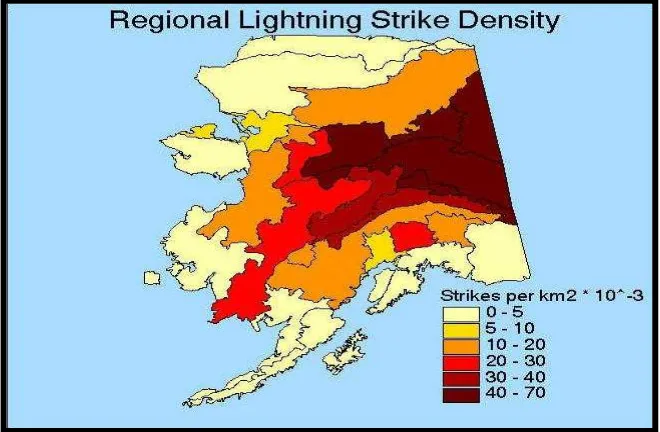 Figure 2.1: Region of lightning in Juneau, Alaska (that is lightning strikes per km² 