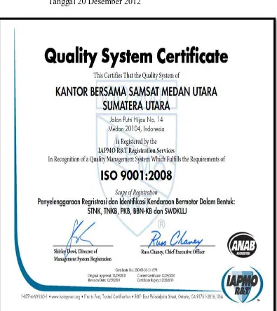 Gambar 4.1 Sertifikasi ISO 9001-2008 
