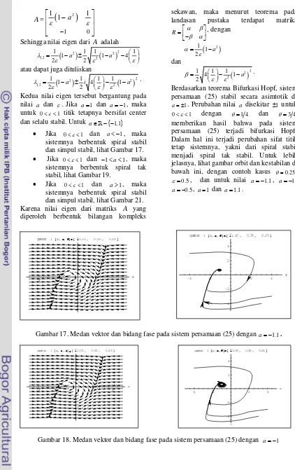 Gambar 18. Medan vektor dan bidang fase pada sistem persamaan (25) dengan  a = −  1