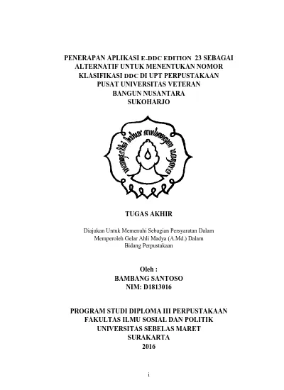 Penerapan Aplikasi E Ddc Edition 23 Sebagai Alternatif Untuk Menentukan