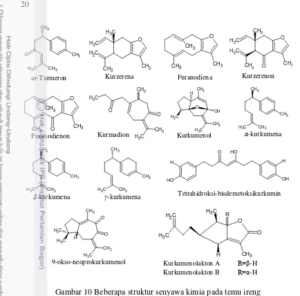 Gambar 10 Beberapa struktur senyawa kimia pada temu ireng 
